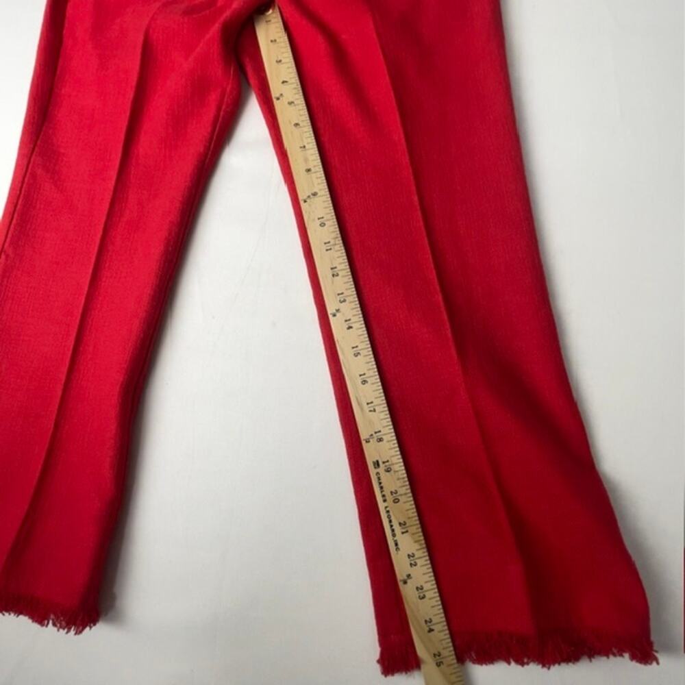 Marella Red Frayed Hem Cropped Pants Italy Chic Stretch Straight Leg 8 Italian - Picture 7 of 11